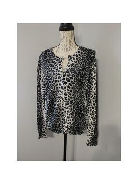 Women's Ava Paige Leopard Print Cardigan L Black (Faintly Blueish) White